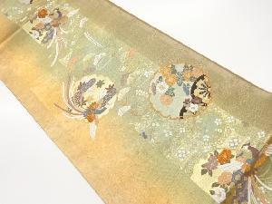 引箔鳳凰に雪輪・秋草模様織出し袋帯